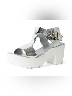 J Adam’s Metallic Silver 3 inch Platform Sandal with White Lug Sole